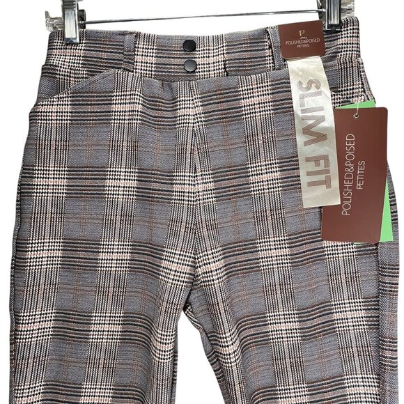 NWT Polished & Poised Pants Plaid Petite Slim Pull On Trousers Stretch Soft PM - Picture 2 of 15